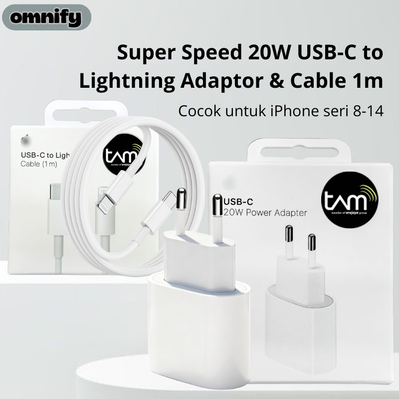 Omnify | Charger Iphone 8-14 Lightning Cable Original TAM 20W Fast Charging