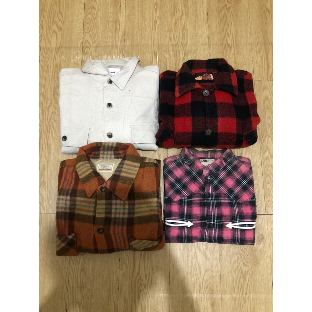 (HARGA NET / PAS) PRELOVED BORONGAN FLANNEL 4 PCS MIX BRAND SIZE L - XL / FLANNEL / PRELOVED FLANNEL