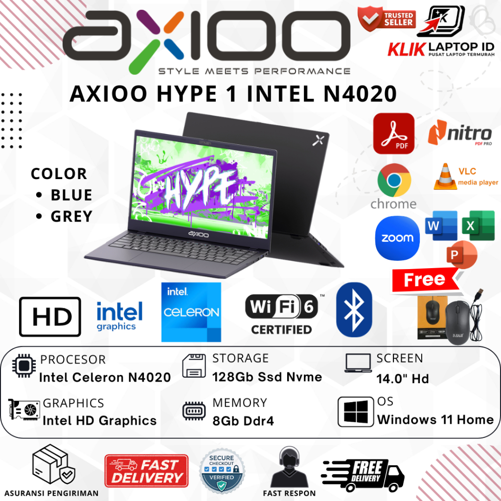 Laptop Terbaru AXIOO Mybook 14F Intel N4020 8GB 512GB SSD 13 INCH IPS 2K WIN10 PRO Original