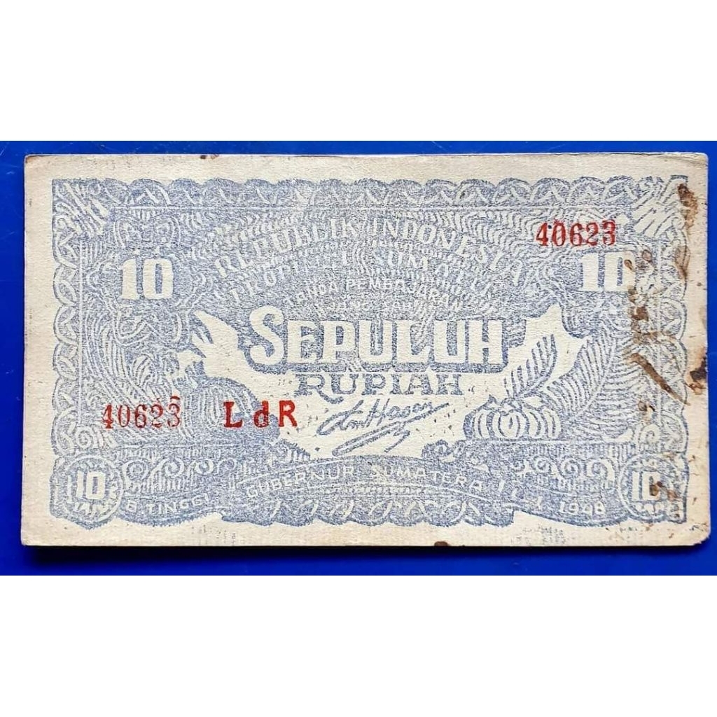 Uang kertas Orida 10 rupiah tahun 1948 daerah bukit tinggi sumatera barat
