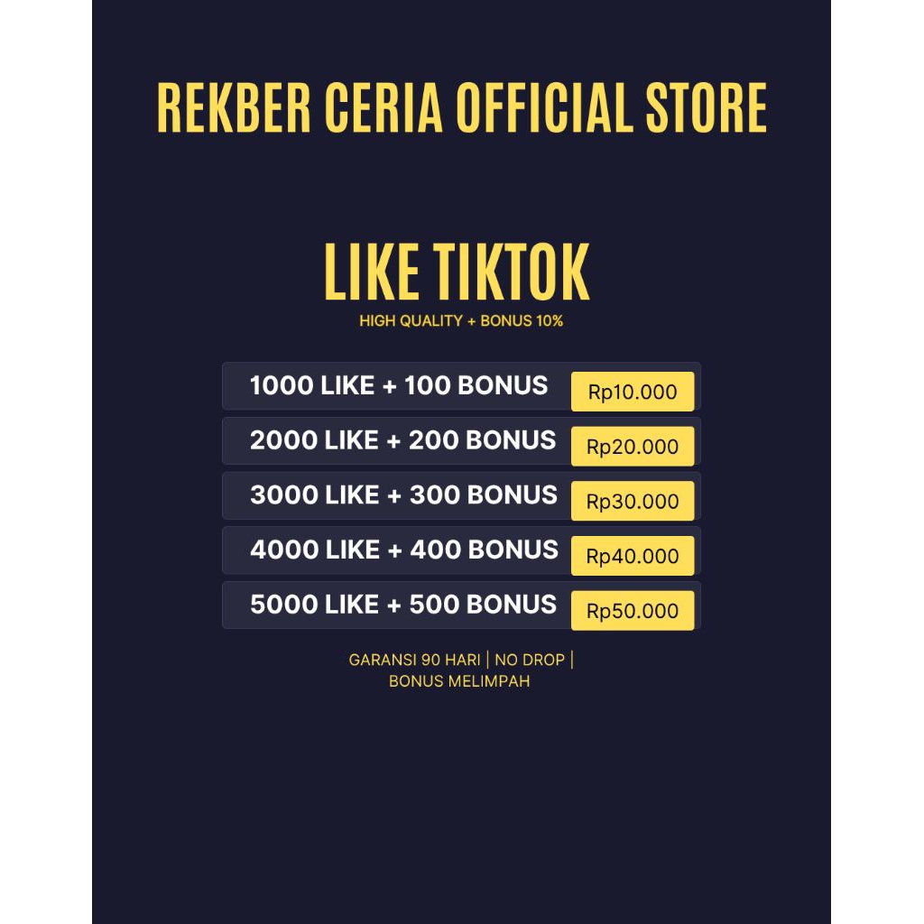 Like Tiktok - Premium Anti Drop - Garansi 90 Hari - Bonus Tinggi 10% Per Pembelian - Proses Cepat.