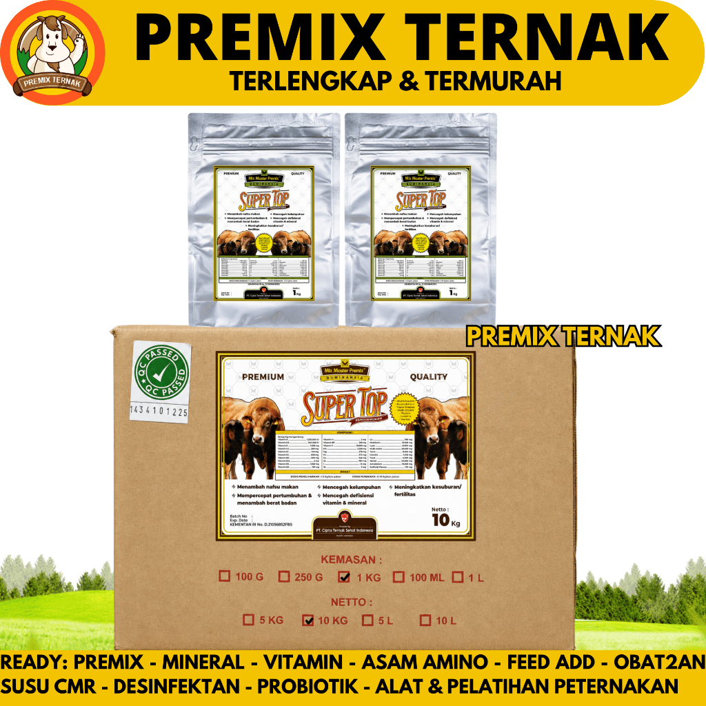 MIX MASTER SUPER TOP PENGGEMUKAN 1 DUS 10 KG - Premix Pemacu Penggemukan Sapi Kambing Domba Potong