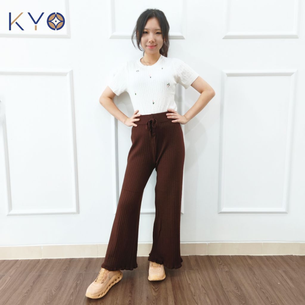 Kyobatik_ Celana Panjang Kulot Rajut Wanita Bagian Bawah Lipat Kriwil |  Women Knitted Cullote Long 