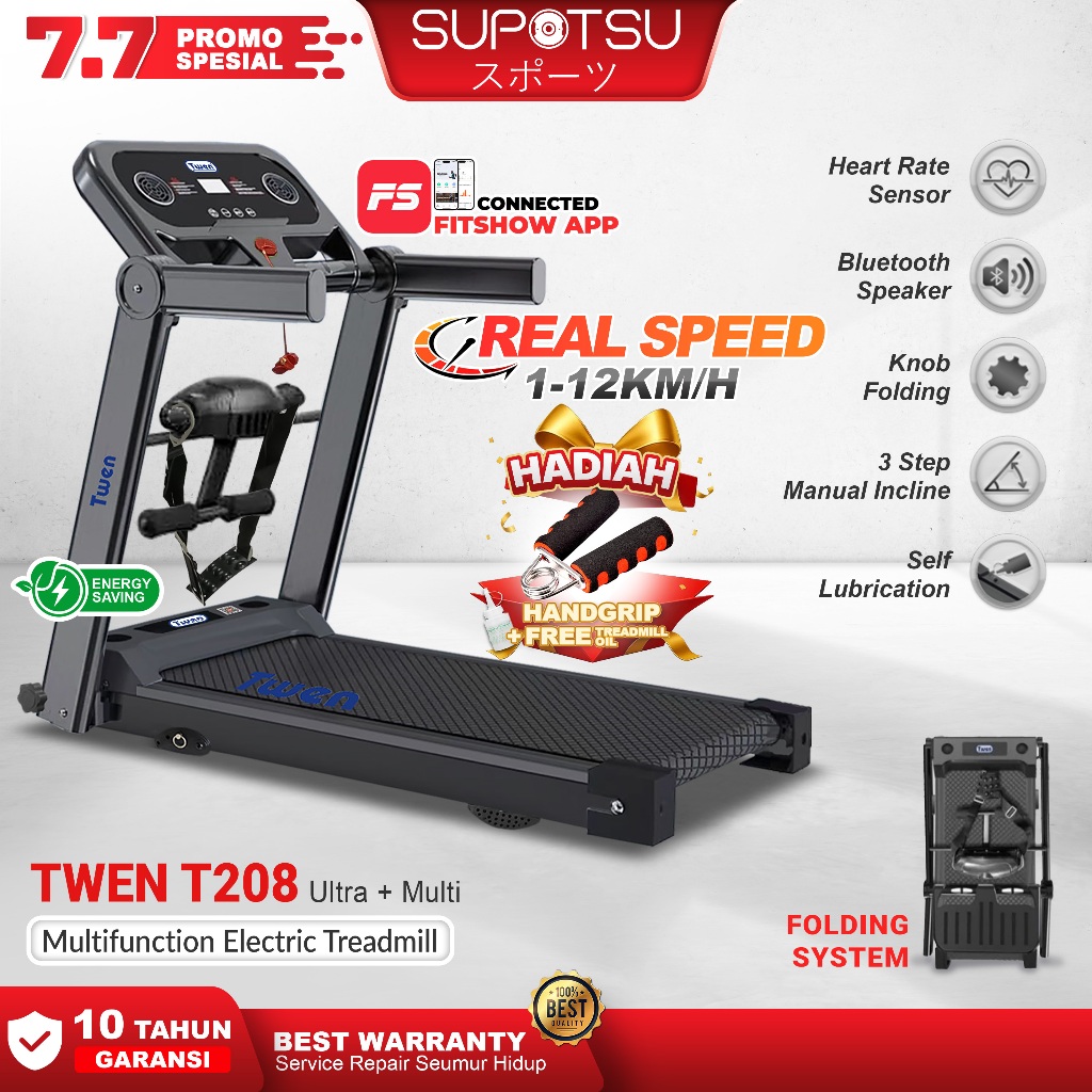 TWEN T205M Treadmill Listrik Folding Multifungsi