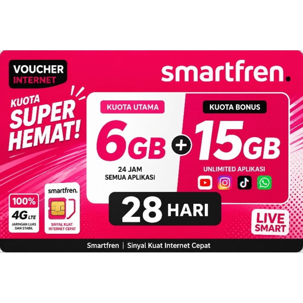 VOCHER SMARTFREN 6GB+15GB 30HARI