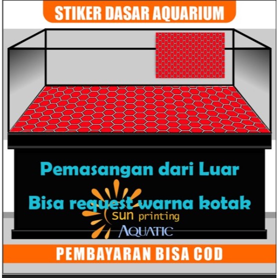 Stiker Dasar Aquarium Lantai Hexagonal Merah & Biru