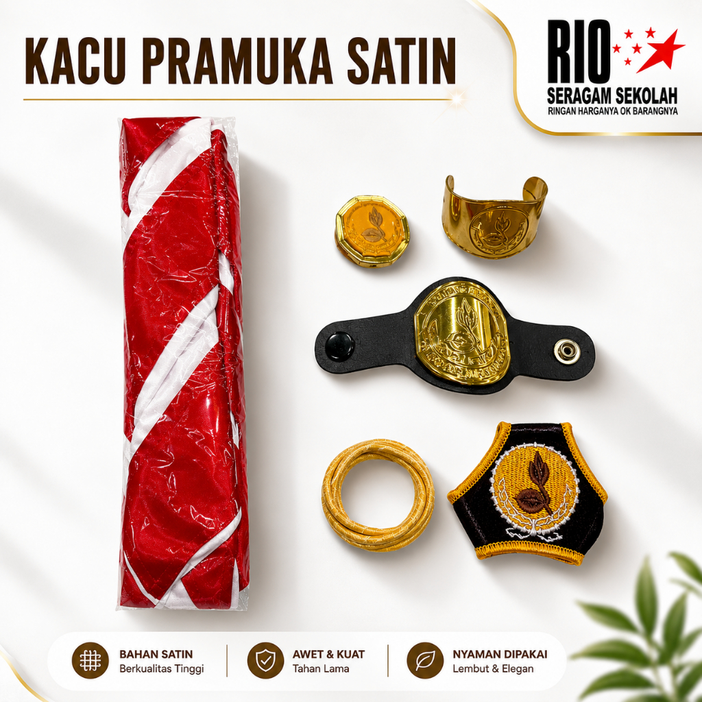 KACU PRAMUKA PEMBINA + Ring kacu bahan SATIN SUPER SNI / HASDUK PRAMUKA JUMBO / KACU PRAMUKA