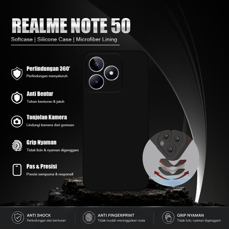 Softcase Hitam Polos For Realme Note 50 - Softcase Handphone - Casing Hape - Casing Ponsel - Case Ae