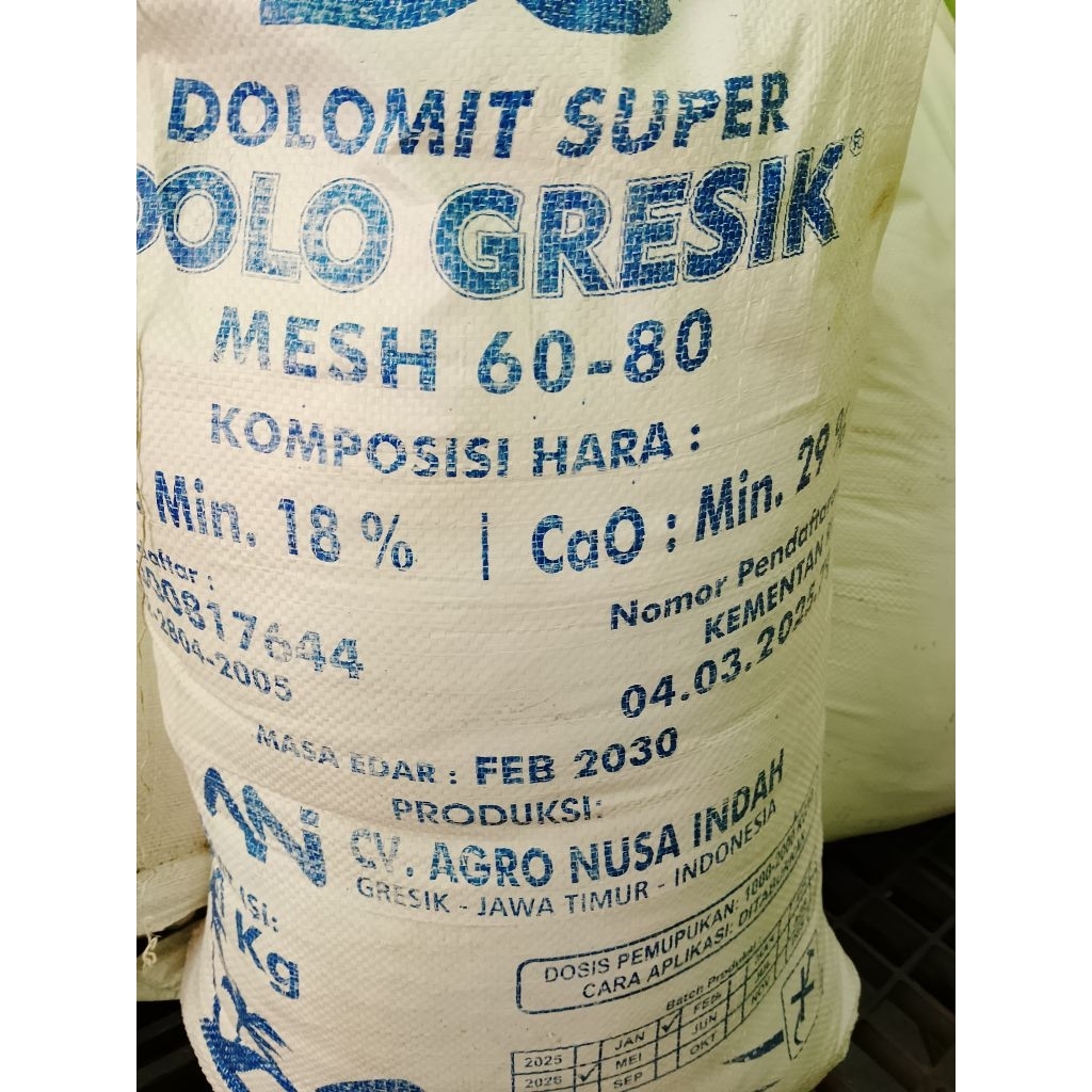 kapur dolomit super Dolo Gresik 50kg untuk pertanian peternakan perikanan