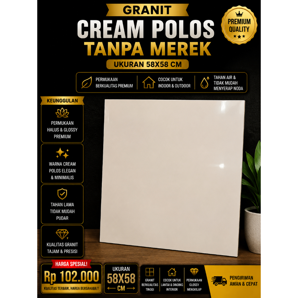 GRANIT CREM POLOS TANPA MEREK UKURAN 58X58