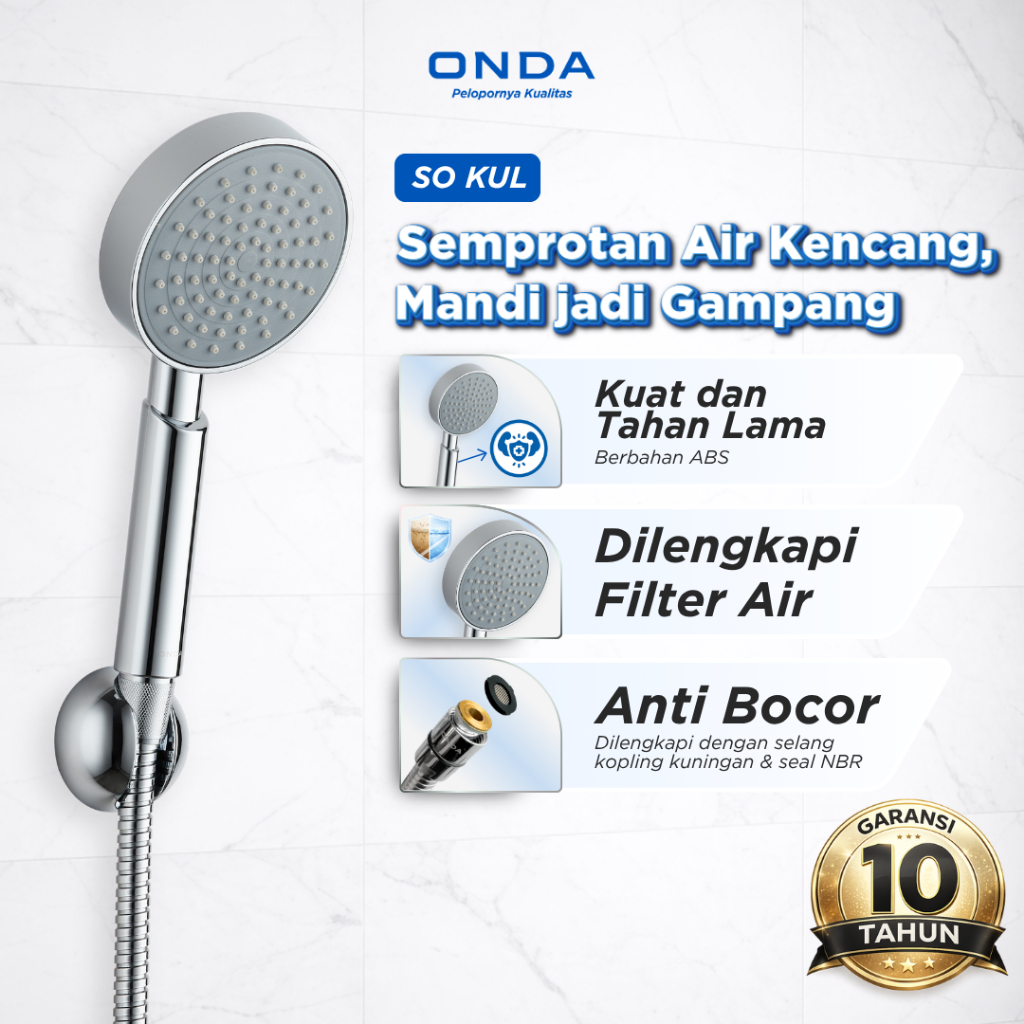 ONDA Hand Shower Mandi Genggam Kepala Shower Full Set Air Deras Anti Bocor SO KUL