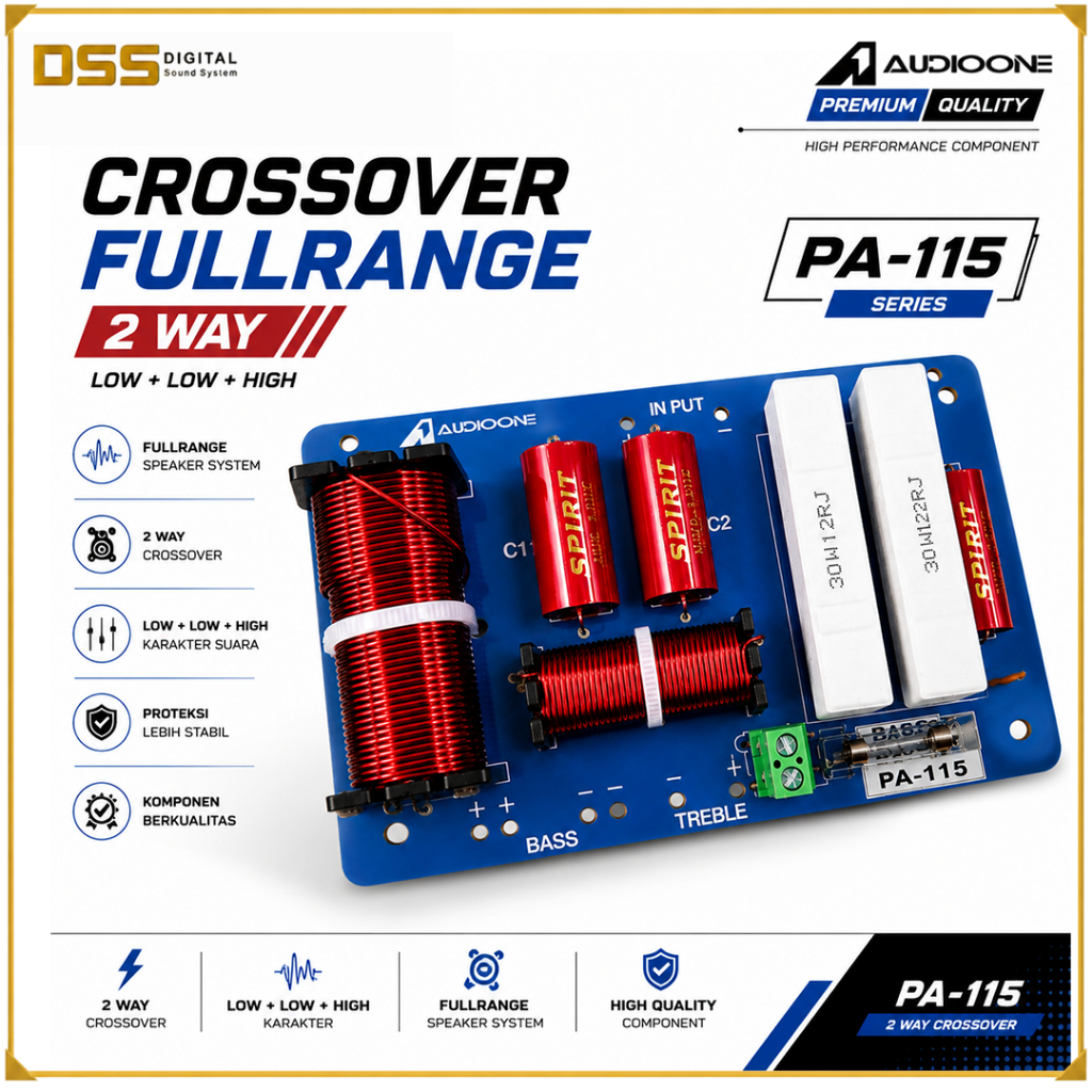 Crossover Speaker 2 Way PA-115 AUDIO ONE untuk Woofer Tweeter Box Fiber Sound System 10 12 15 Inch