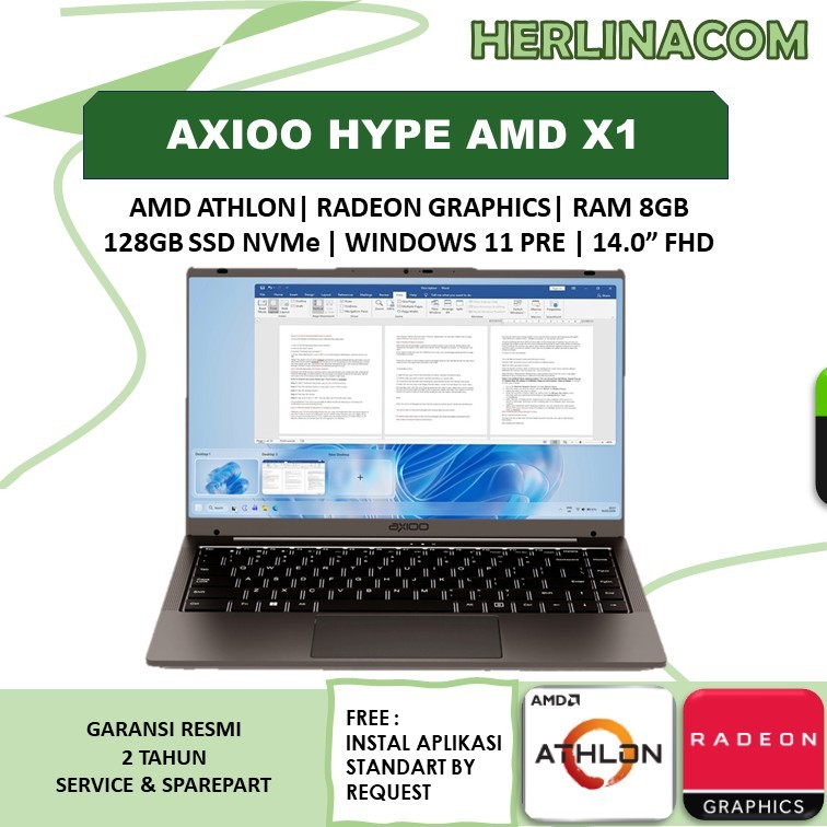 Laptop Axioo Hype AMD X1 Athlon Gold 8GB 128GB WINDOWS 11/ DOS