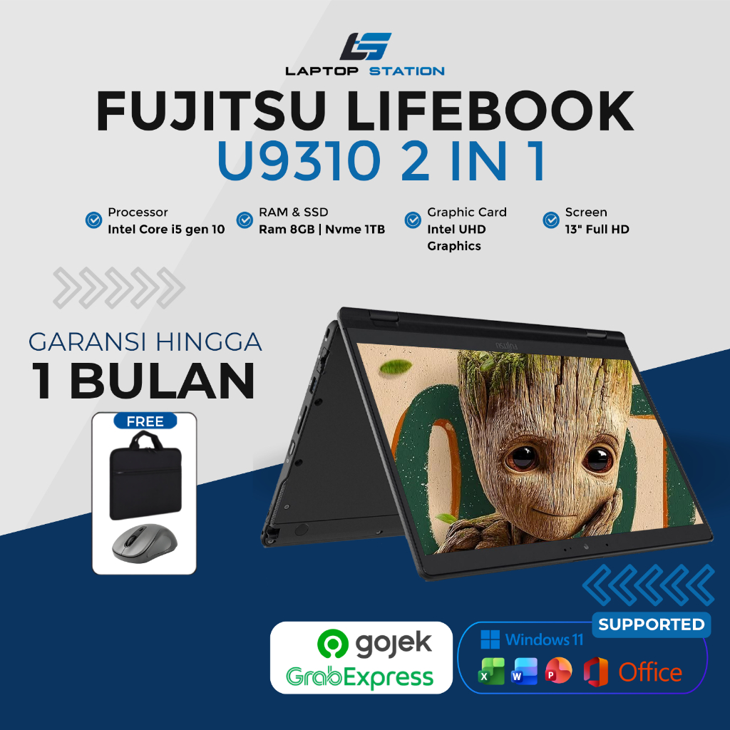 LAPTOP STATION Fujitsu U9310 2in1 Touchscreen Ram 8gb Nvme 512gb Mulus Bergaransi Siap Pakai
