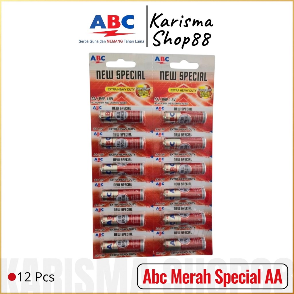 12 PCS BATERAI ABC SPECIAL MERAH AA ISI 12 PCS / RENTENG ISI 12 / ORIGINAL ABC BATRE JAM / BATTERY O