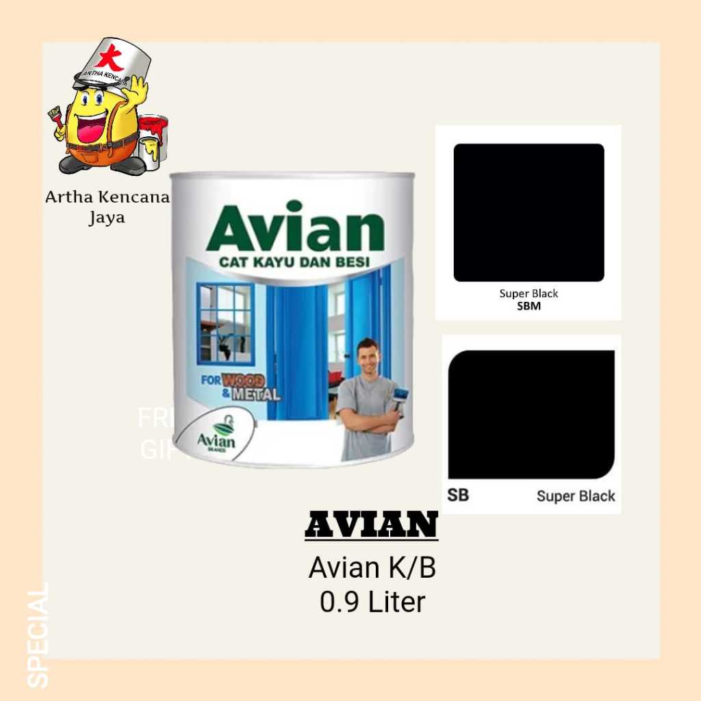 AVIAN - CAT MINYAK AVIAN untuk KAYU & BESI Hitam Gloss & Doff 0.9L