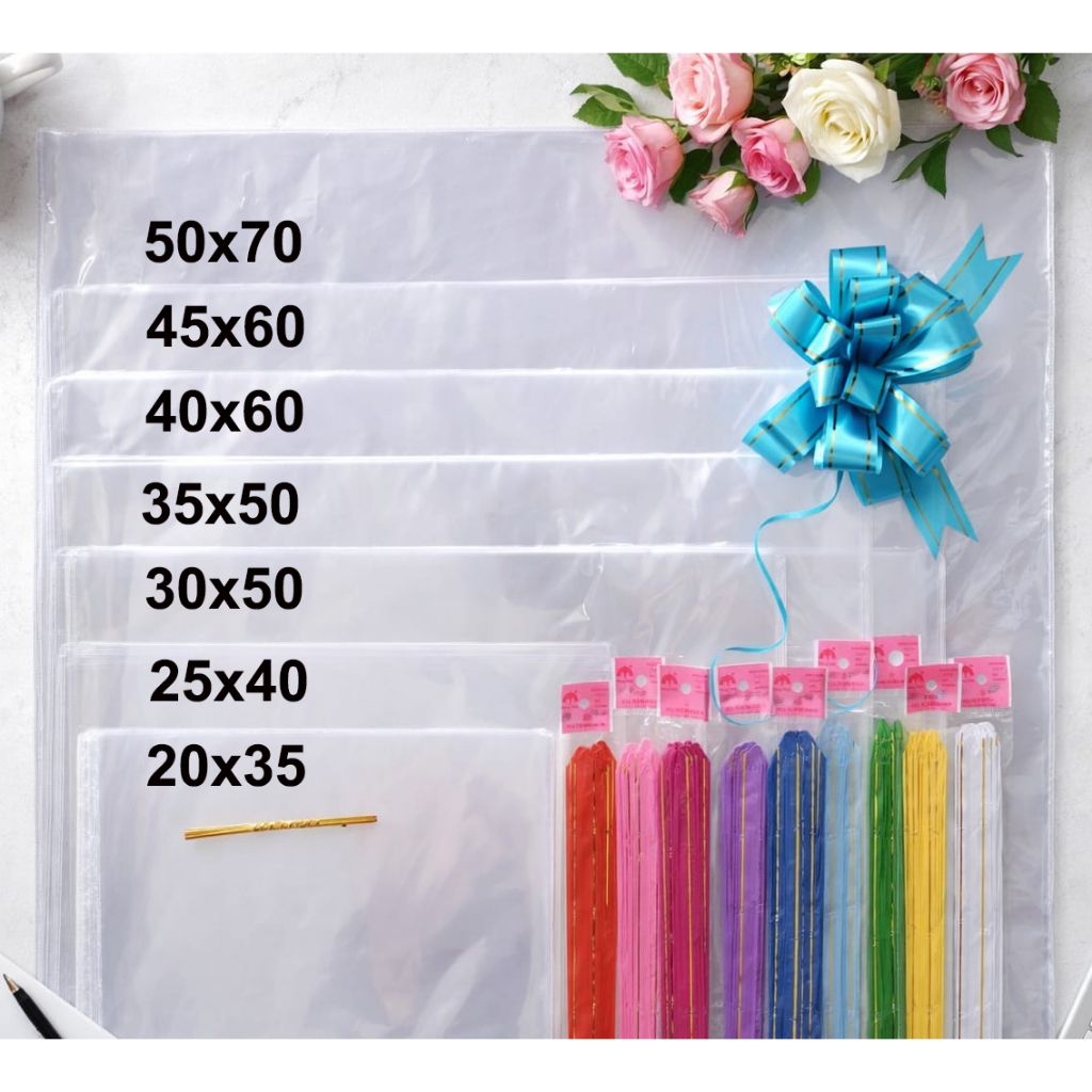 Kantong Plastik Parcel Suvenir Jumbo Kado Bening Polos Tebal Ulang Tahun Anak Pita Tarik Kawat Twist