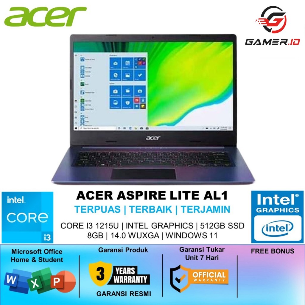 ACER ASPIRE LITE AL1 MAGICAL COLOR CORE I3 1215U RAM 8GB SSD 512GB WINDOWS11 OHS WUXGA IPS
