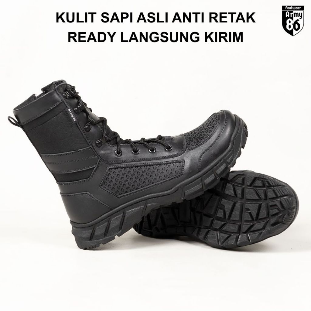 Army86 Sepatu PDL TNI Polri Satpam Satpol pp Brimob kulit asli resleting Tactical model Raiders