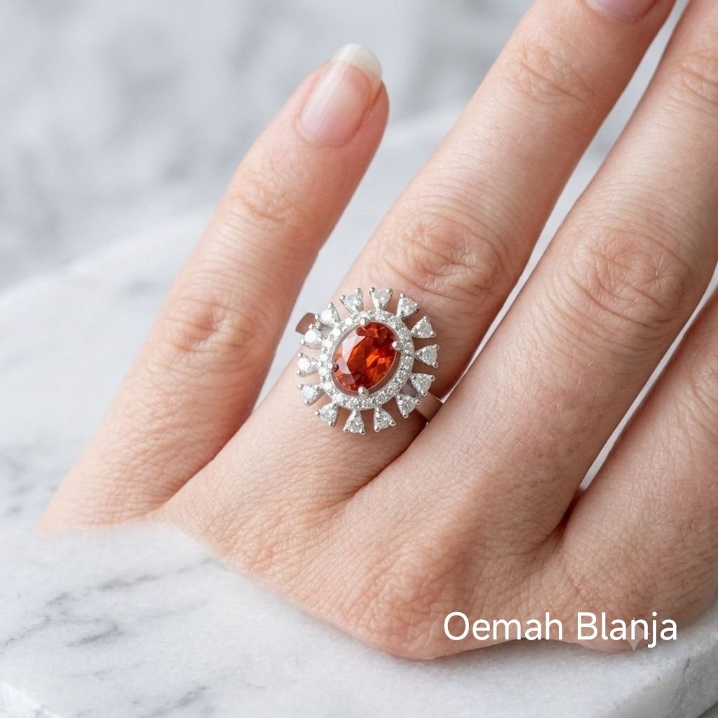 Kode VA-62. Cincin Warna Silver Motif Oval Hias Batu Warna Zircon