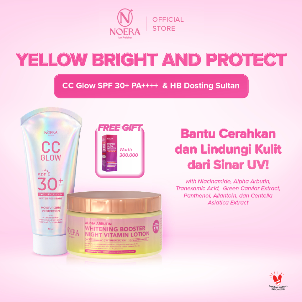 Noera Bundling CC Glow & HB Dosting Whitening Booster Night Vitamin Lotion | Face and Body Sunscreen