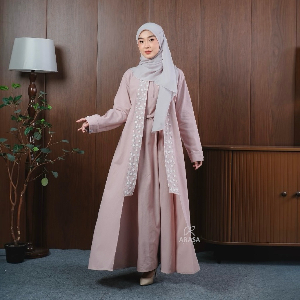 Viona Abaya - Abaya Gamis Dress Linen Katun Turki Arab Mesir Haji Umroh Elegant Busui by Arasa Hijab