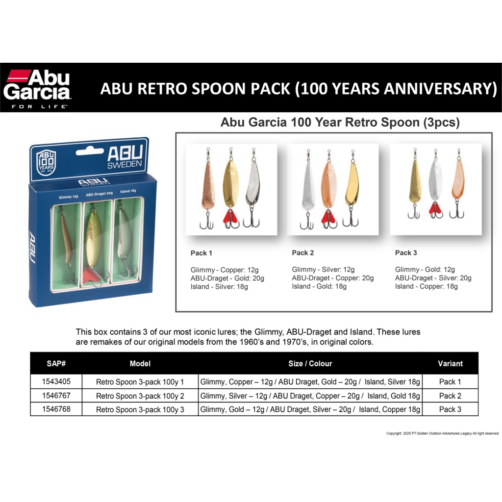 Abu Garcia 100 Years Anniversary Retro Spoon Pack 3pcs Original | Glimmy ABU Draget Island Metal Spo
