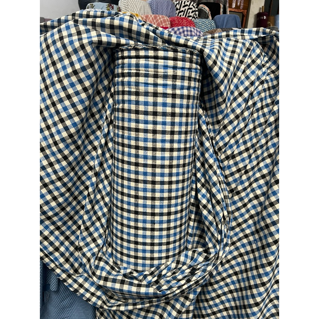kain katun linen motif kotak kotak - linen barbis (harga setengah meter)