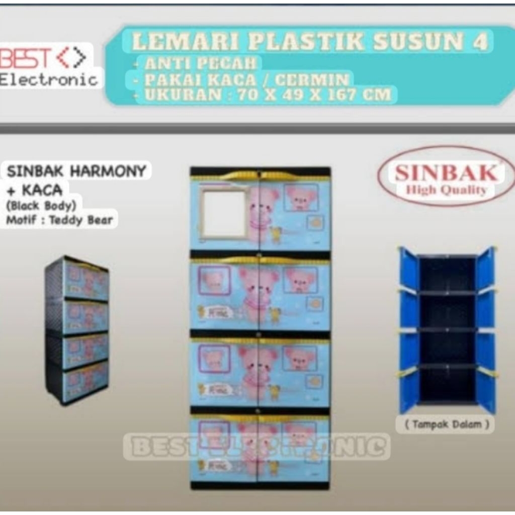 lemari murah sinbak harmony susun4 + kaca motif teddy