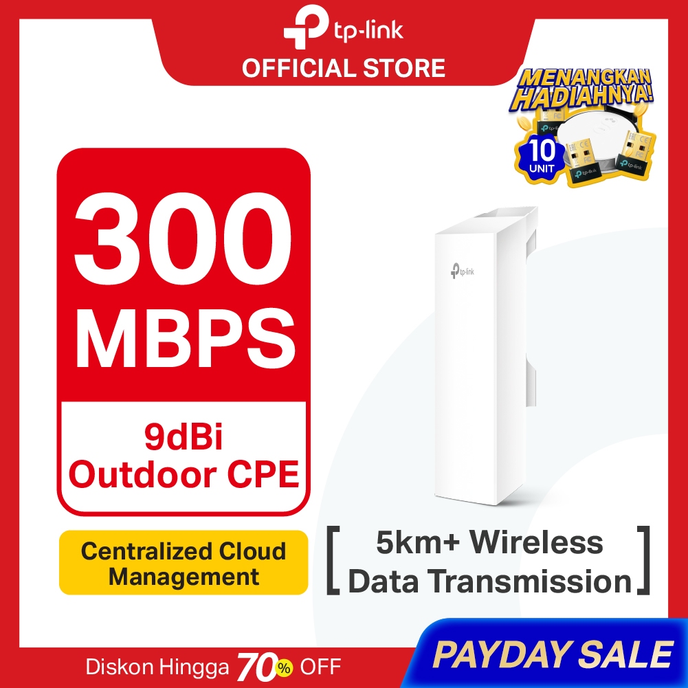 TP-Link CPE210 | 2.4GHz 300Mbps Outdoor CPE | 9dBi | Pharos | 5km Wireless | PoE | IPX5