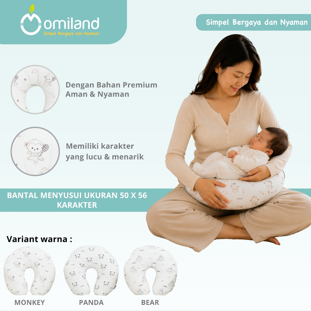 Omiland - Bantal Menyusui ukuran 50 x 56 / Pillow / Bansui / Bantal Bayi Karakter / Sofa Bayi