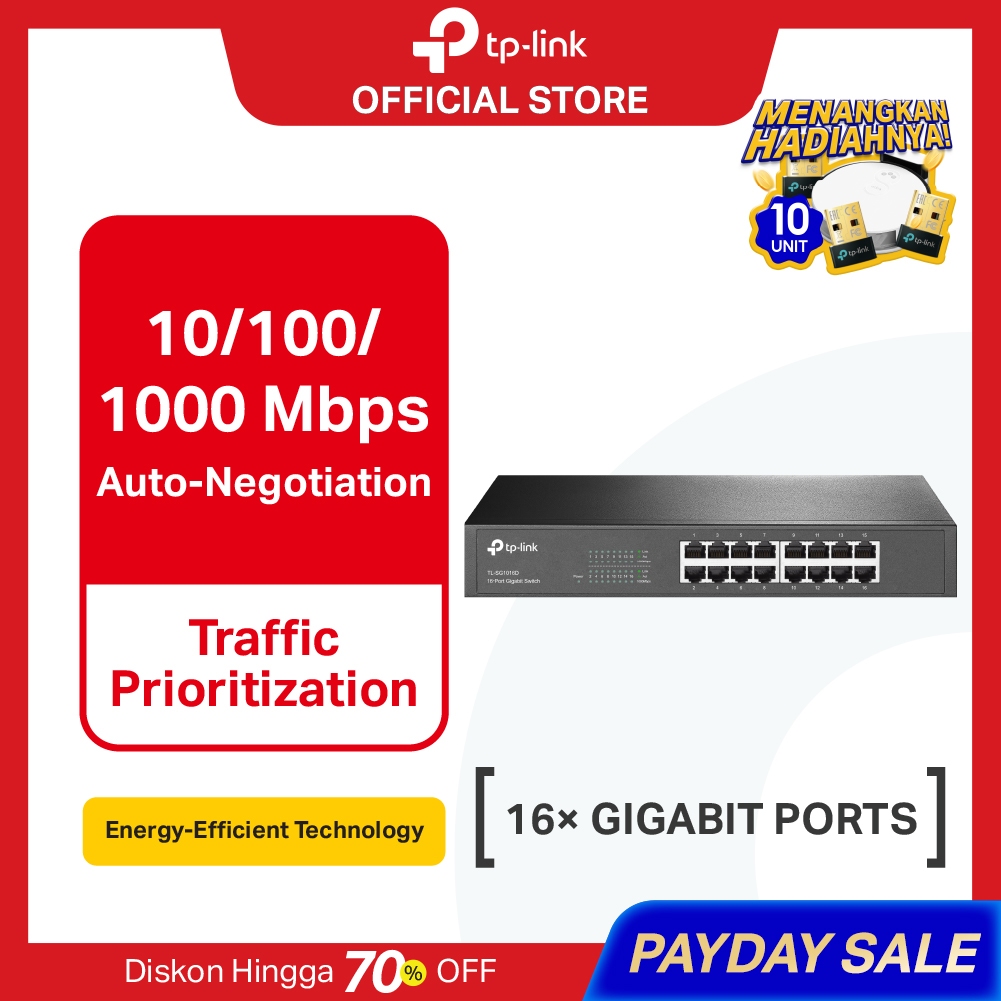 TP-Link TL-SG1016D | 16 Port Gigabit  | Unmanaged Switch  | Desktop Rackmount | 10/100/1000Mbps port