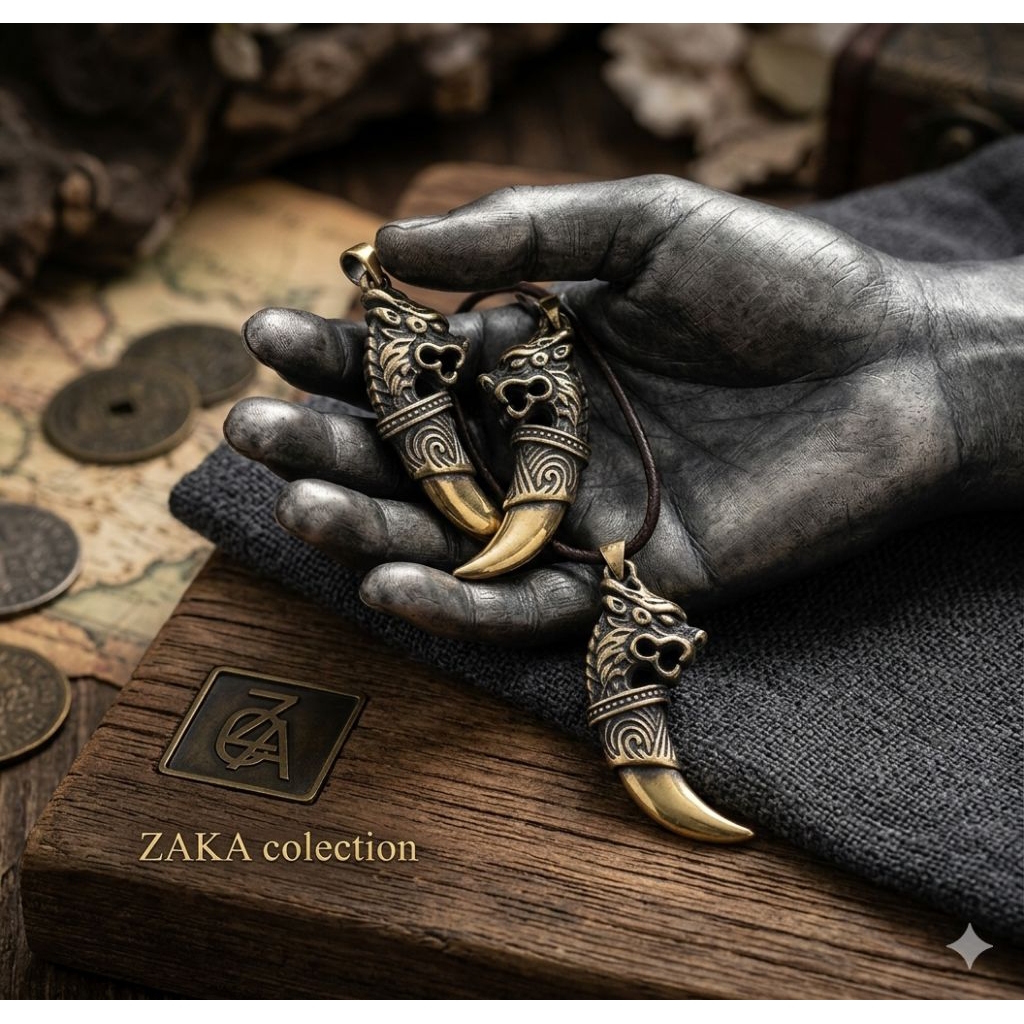 Liontin Kalung Pria Motif Taring Kepala Singa - Gaya Maskulin & Elegan