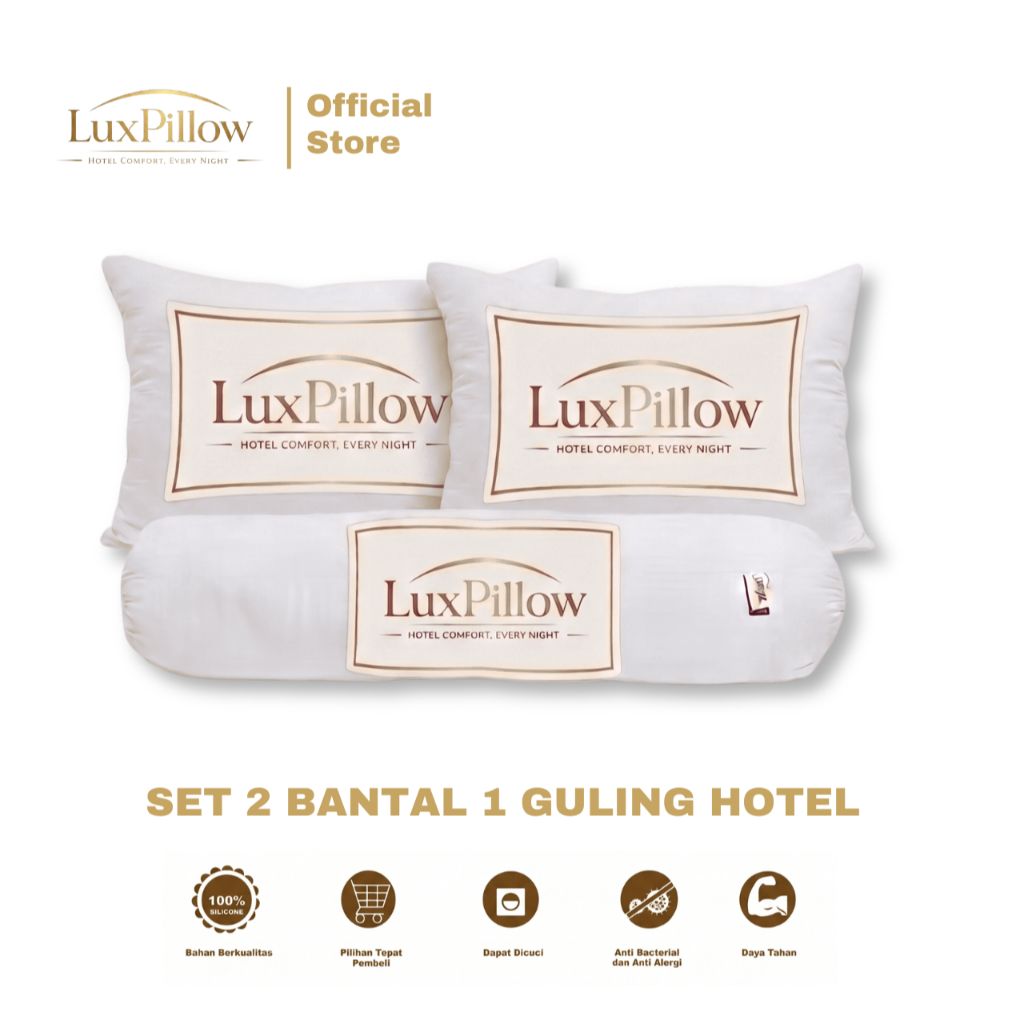 COMBO HEMAT 2 BANTAL 1 GULING Hotel Premium Empuk Anti Kempes Lembut, Tebal, Nyaman Isi Silikon 100%