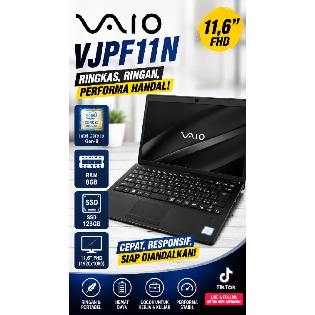 Laptop Mini Spek Gahar VAIO VJPF11N Core i5 Gen 8 Full HD