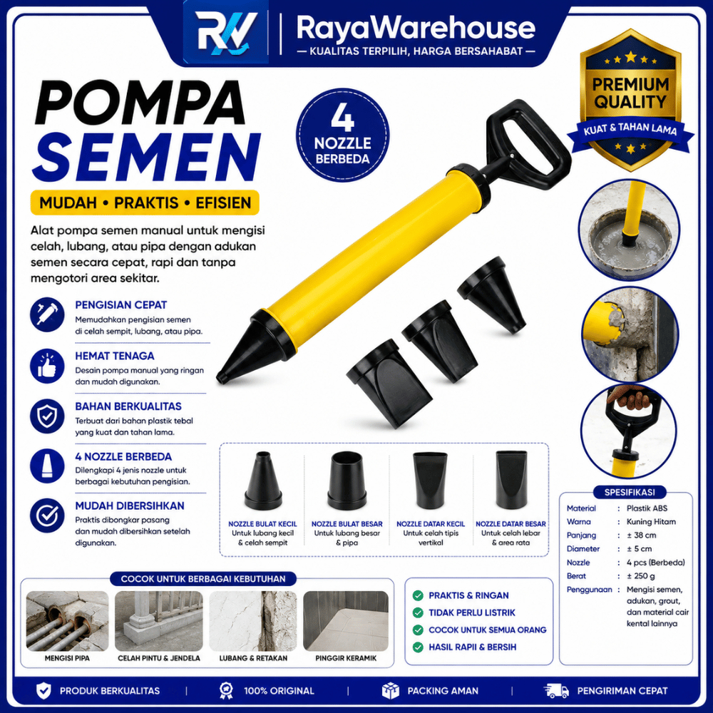 Pompa Semen Kompa Caulking Gun Grout Pump Mortar Sprayer HT + 4 Buah Kepala Pompa - MS