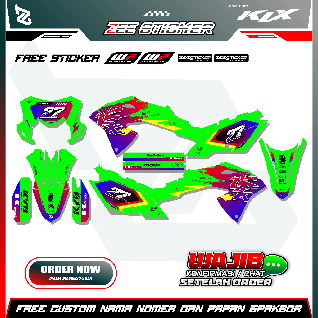 DECAL FULLBODY KLX BF 150L MOTIF GRADASI VARIASI GLOSSY HOLOGRAM CHROME BY ZEESTICKER