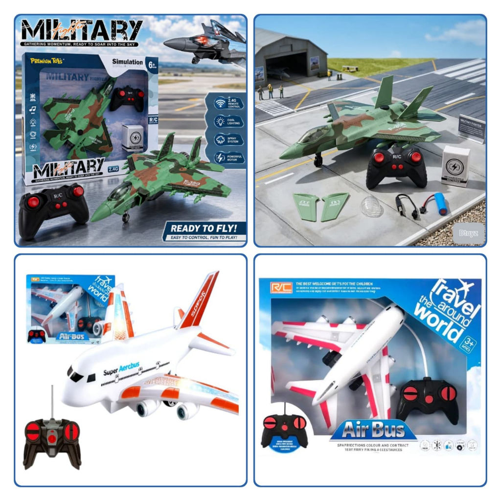 Gabybelle- Mainan Anak Remot Control Pesawat Airbus Lampu Dan RC Military Plane Pesawat Tentara Army
