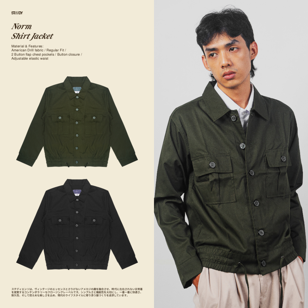 Steady&Slow - Norm Shirt Jacket Army Green | Overshirt Jacket | Vintage Jacket | Unisex