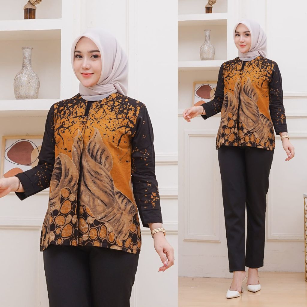 blouse batik berkerah model kemeja