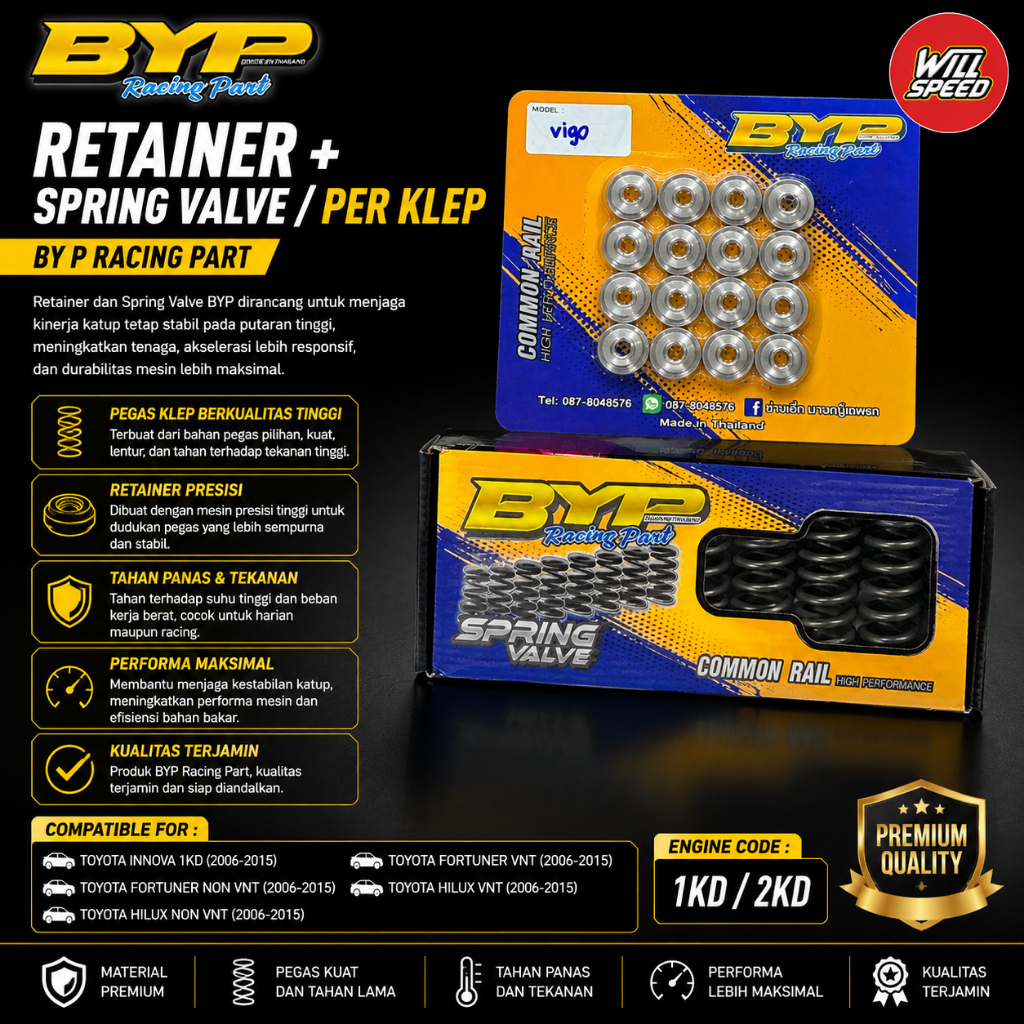 RETAINER + SPRING VALVE PER KLEP BYP INNOVA KD FORTUNER VNT NON VNT HILUX VNT NON VNT 1KD 2KD
