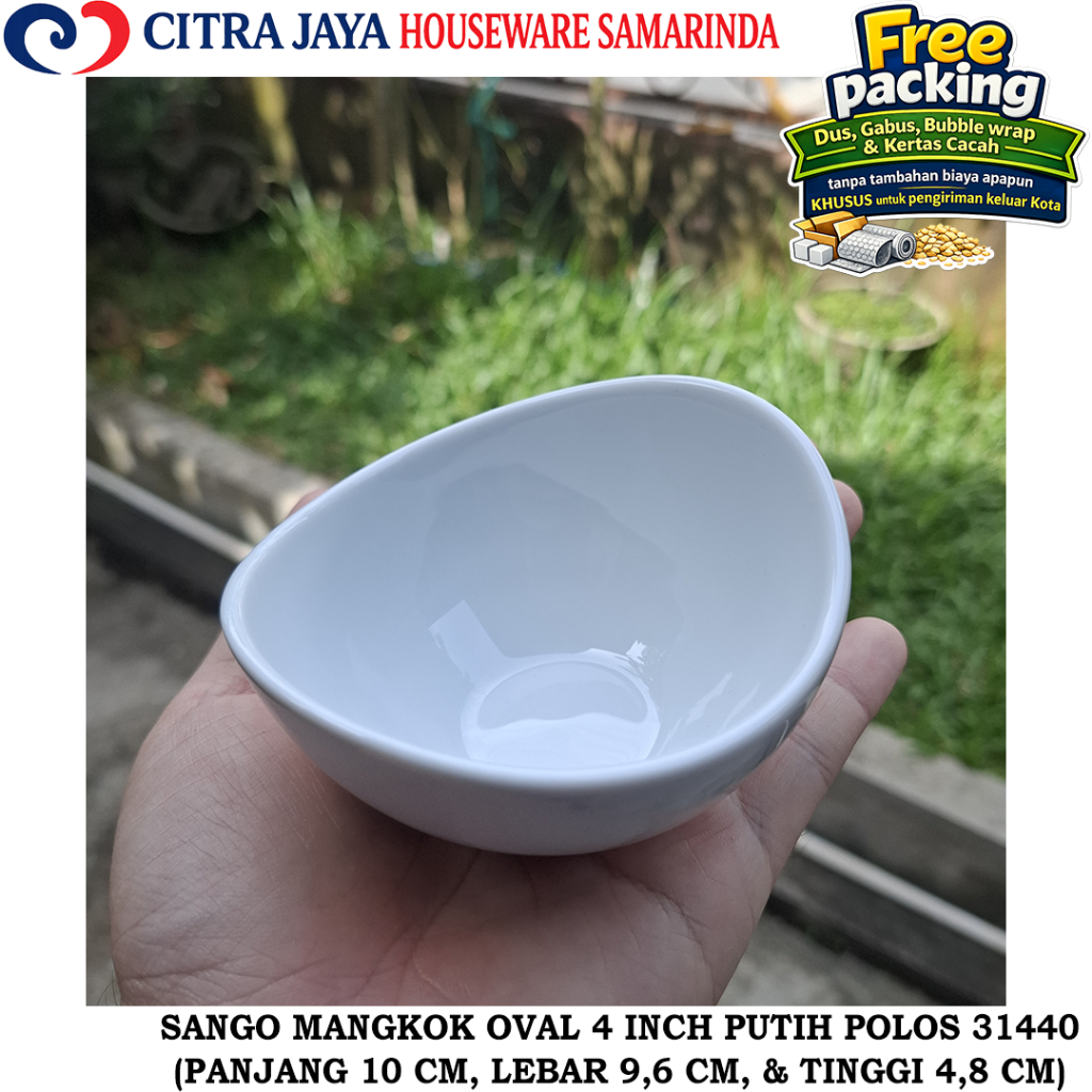 Mangkok OVAL 4 INCH (6 PCS / 1 LUSIN) SANGO 31440 PUTIH POLOS KERAMIK
