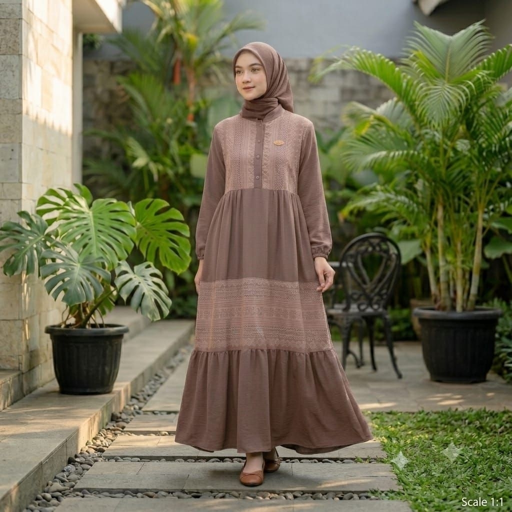 Gamis tinta bahan crinkle kombinasi brokat/gamis terbaru model masa kini/gamis pesta lebaran,gamis k