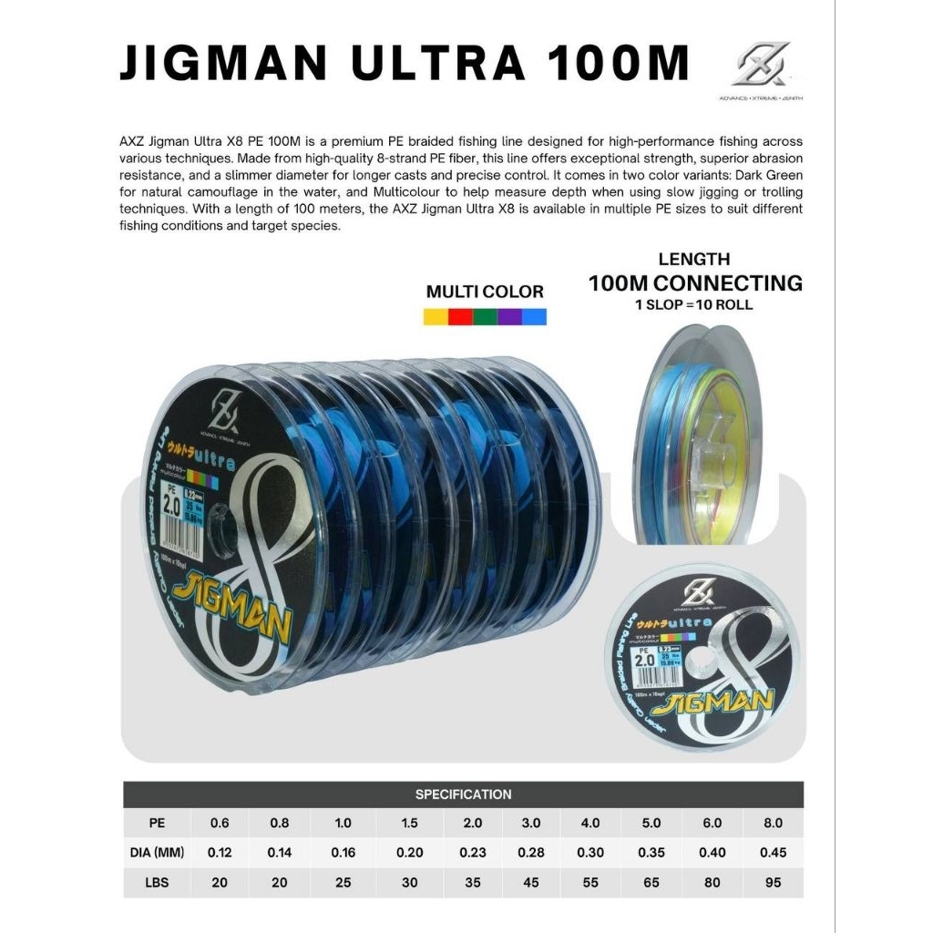 PE | Braid AXZ JIGMAN ULTRA X8 100M | Connecting