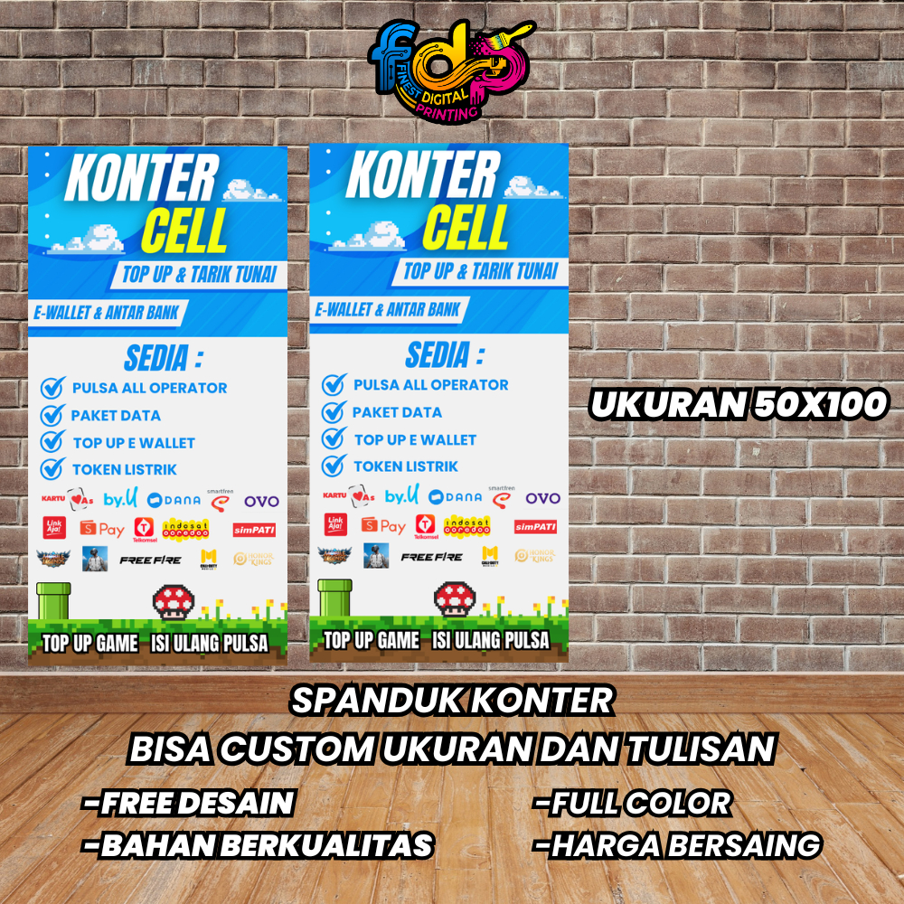 Spanduk, Banner Bulak Balik 50x100 Cm KONTER, Spanduk Plang KONTER MINI ATM