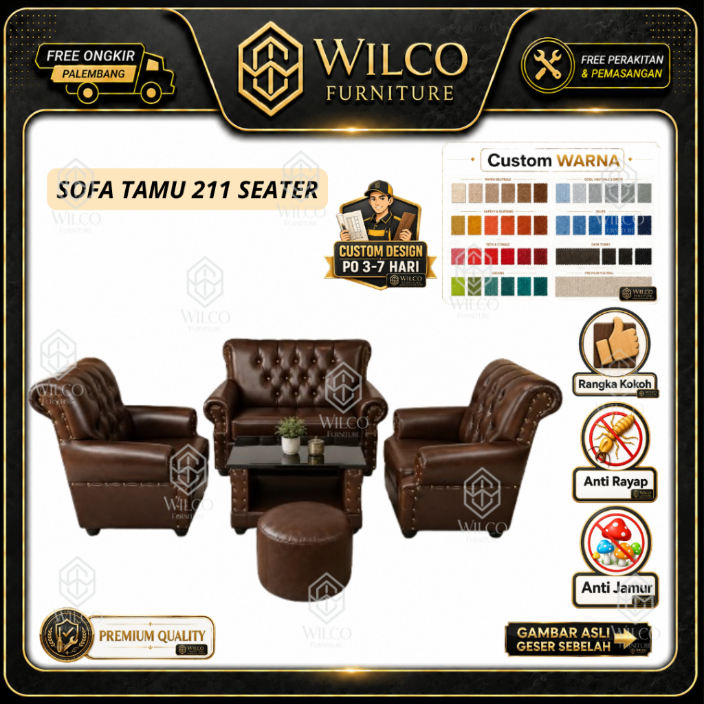 Sofa Tamu 211 Seater | Sofa Tamu Dudukan 211 Mewah Bahan Kulit