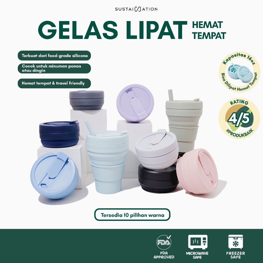 Tumbler Lipat Silicone Foldable Cup SMATT - BPA Free Food Grade Tahan Panas 475ml