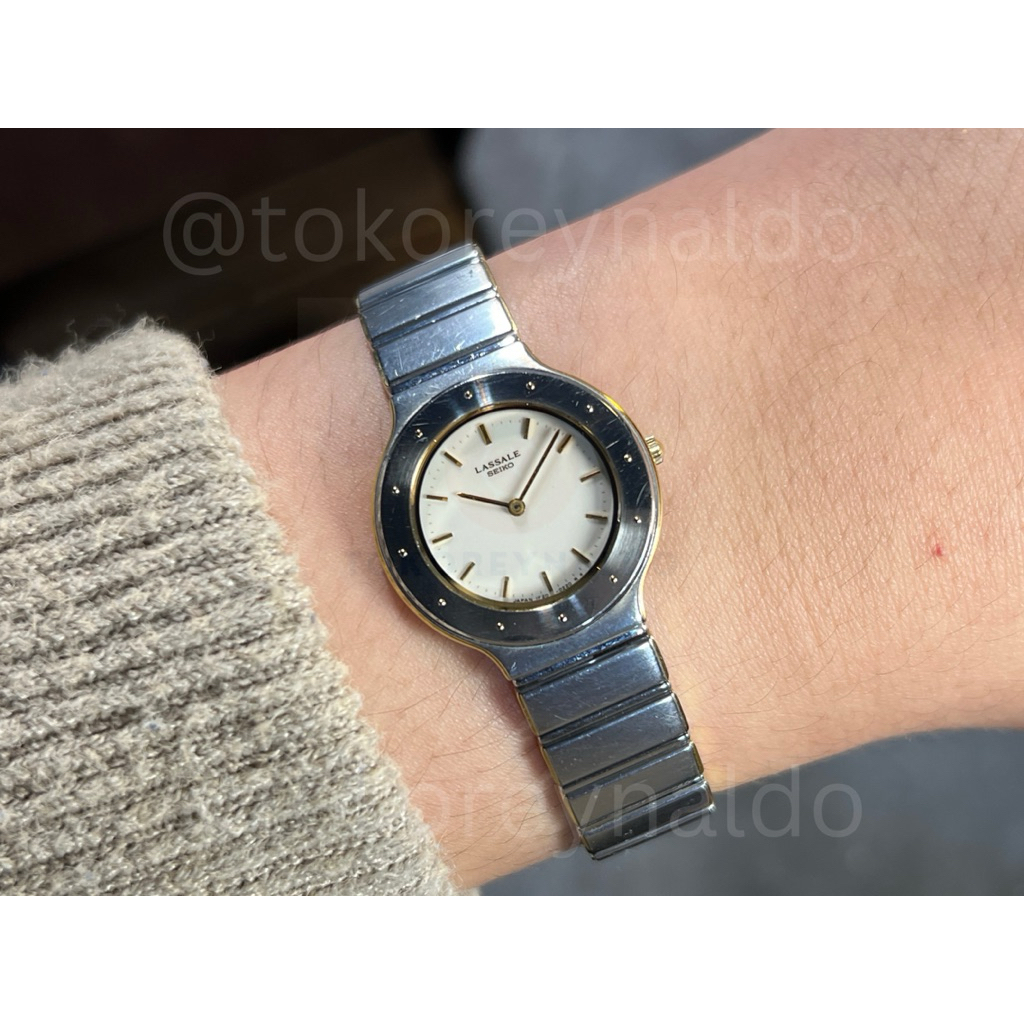 JAM TANGAN VINTAGE SEIKO LASSALE 1F20-0080 "GERALD GENTA INSPIRED" INTEGRATED BRACELET ROUND TWO TON
