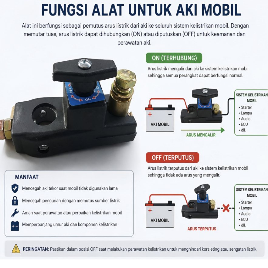 Pemutus Arus Aki Mobil Tembaga Murni Universal Model Tuas Kendaraan Mobil Kapal Skuter dan lainnya -