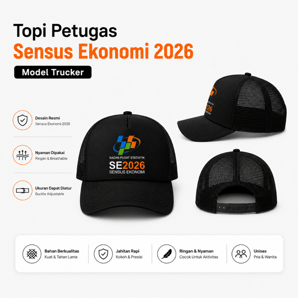Topi Petugas Sensus Ekonomi 2026 Model Trucker Jaring